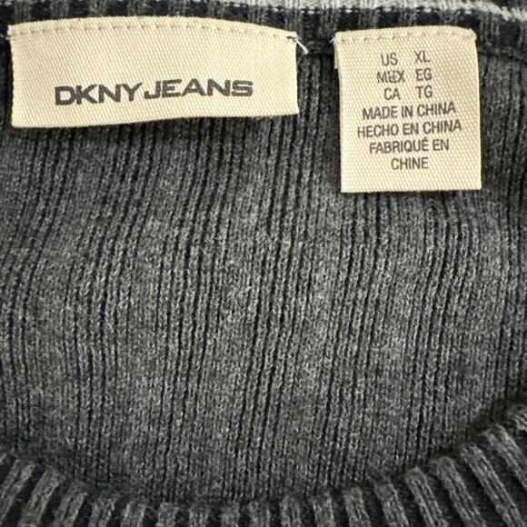 DKNY Jeans Men’s Black Rib Knit Pullover Gorpcore Classicore Y2K Sweater XL - Picture 3 of 4